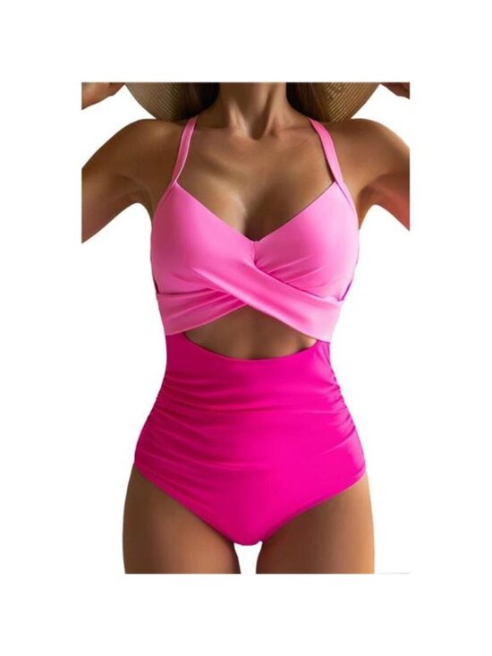 Tops - Women's One Piece Swimsuits Tummy Control Cutout High Waisted Bathing Pink/light